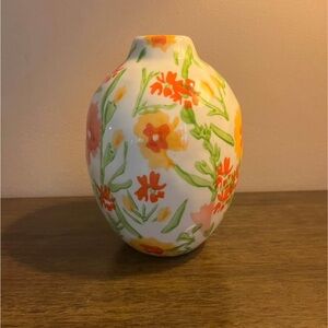 Anthropologie Vibrant Floral Vase - White, Orange, Green